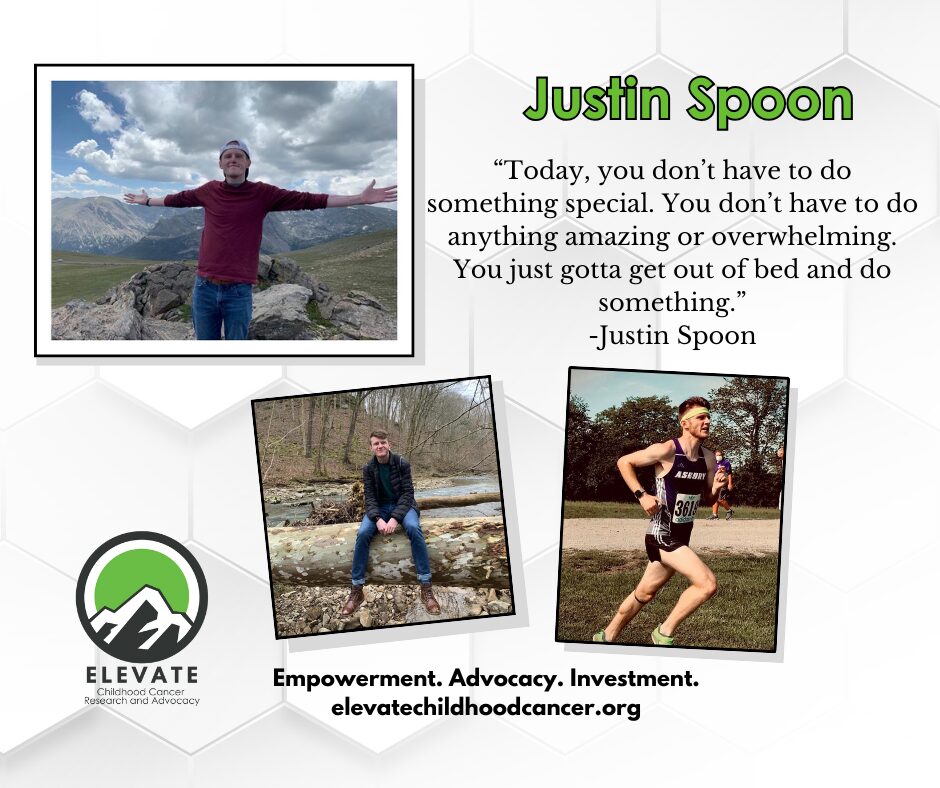 Justin Spoon. Asbury. Sarcoma. Collegiate cross-country runner. Rhabdomyosarcoma, Elevate Childhood Cancer.
